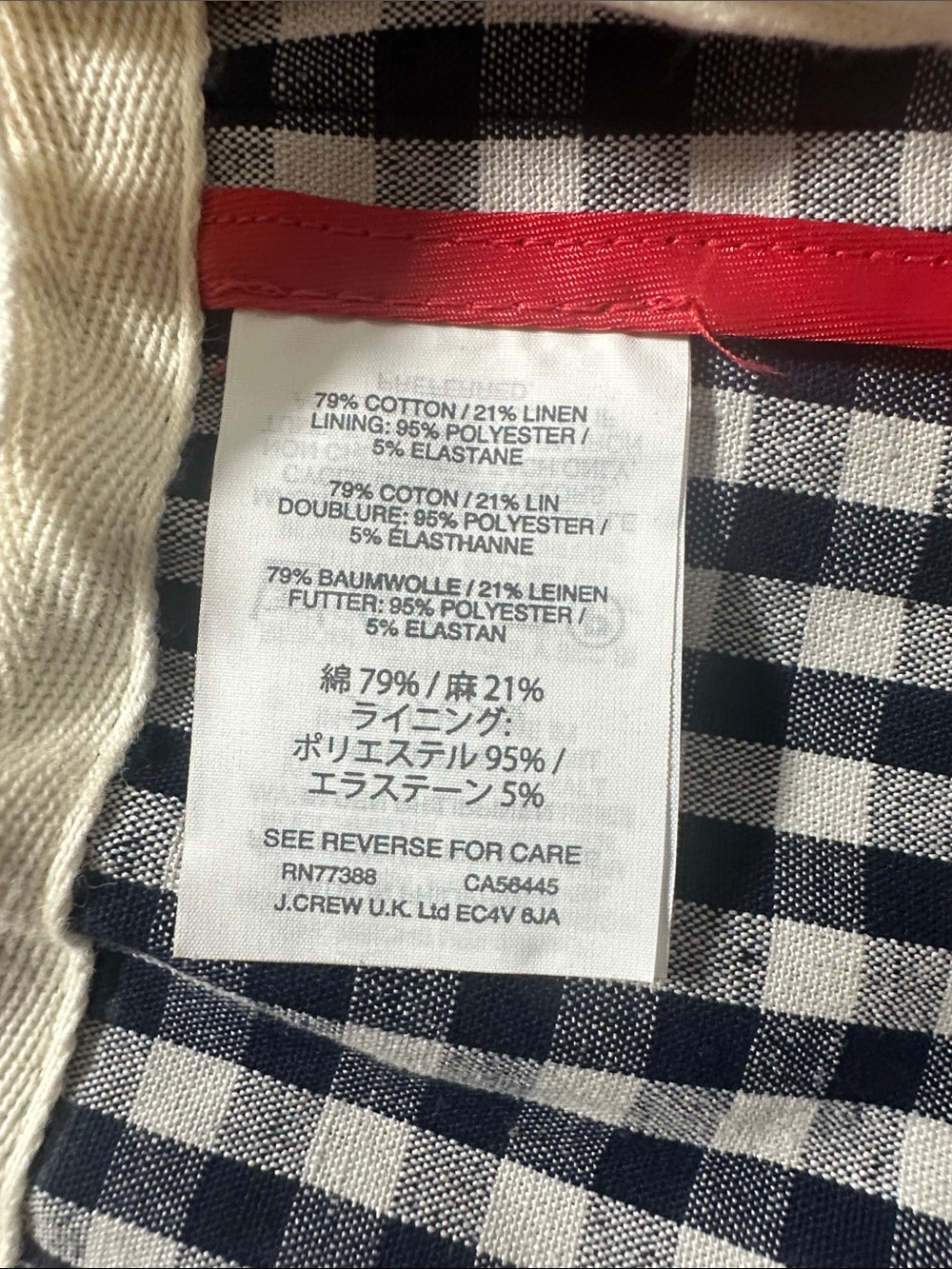 🚨 J.Crew Navy Gingham Cropped Moto Jacket Sz 6 EUC ✨ - Picture 7 of 8